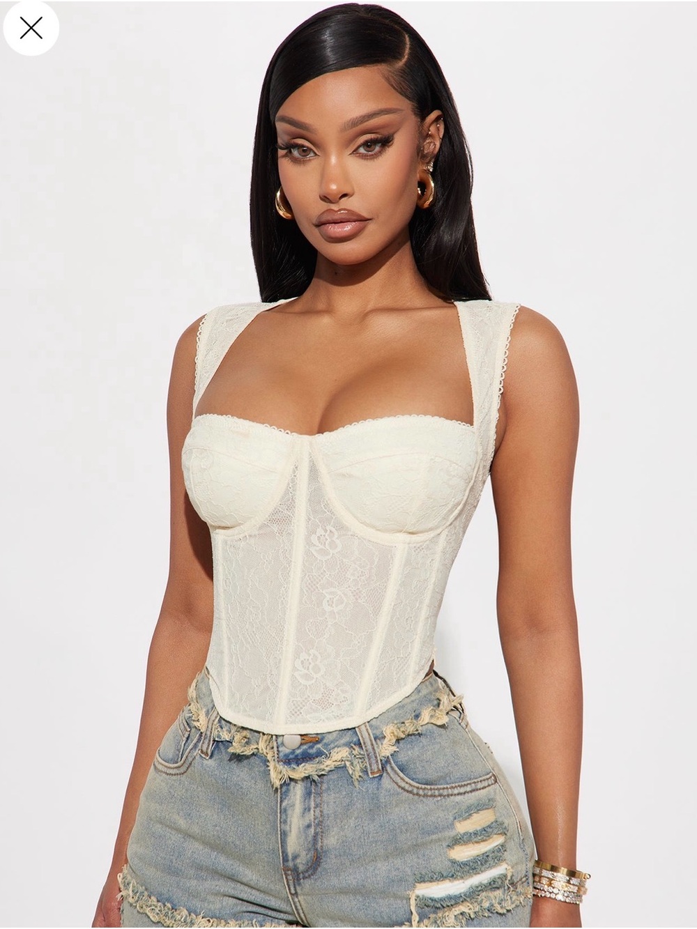 Fashion Nova Ivory Lace Corset Bustier Tank